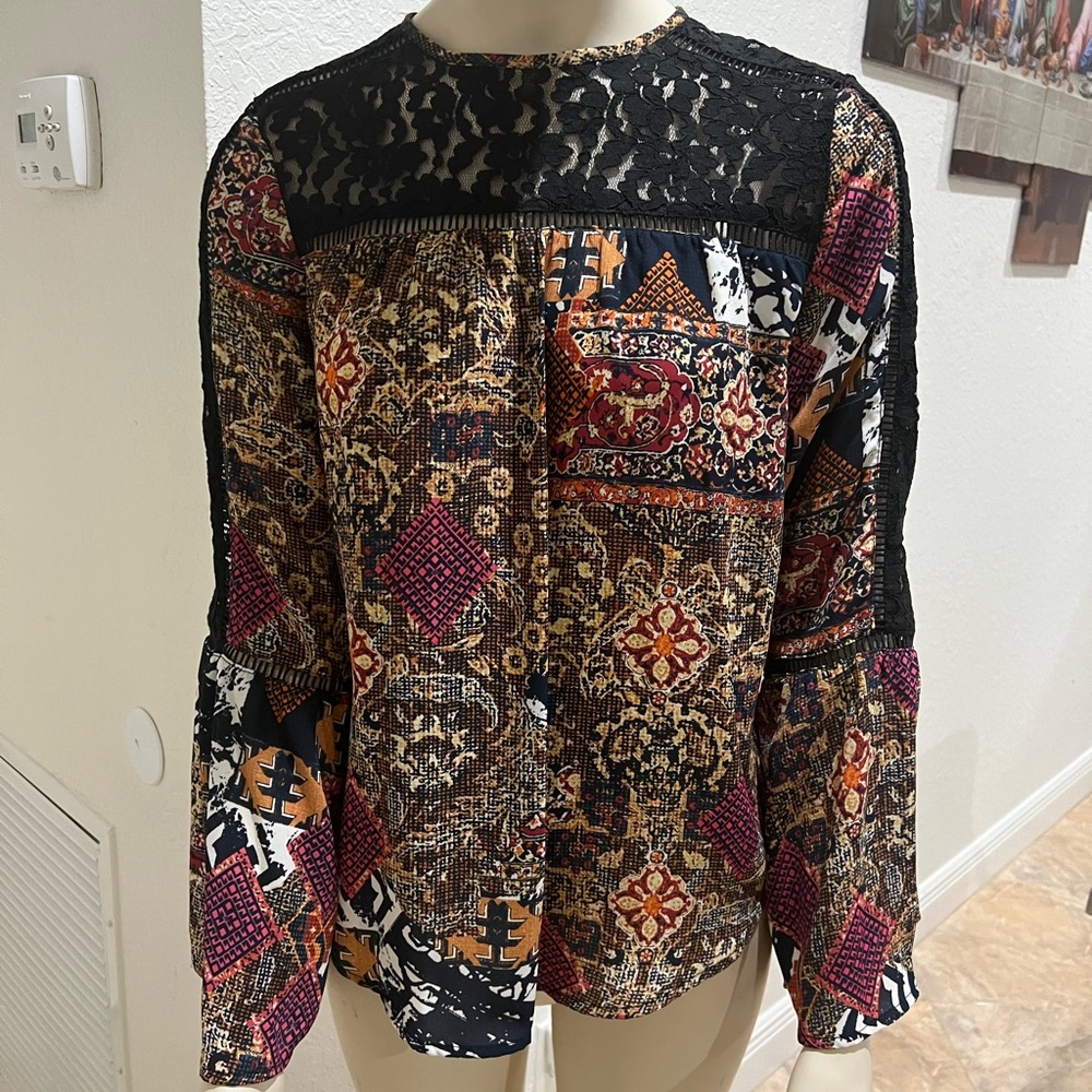 Cupio Multicolor Patchwork Lace Blouse